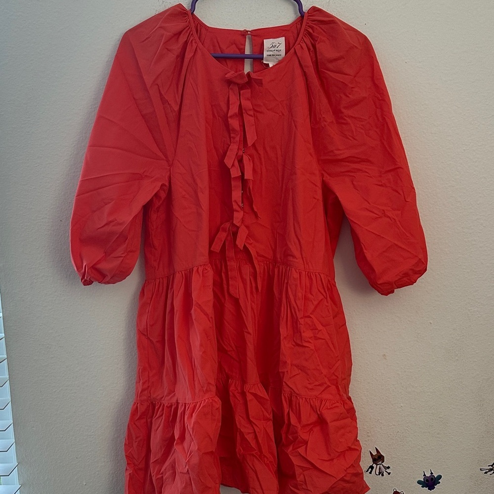 Tiered bow Puff coral Sleeve Dress